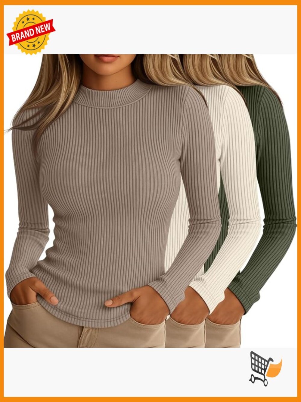 3 Pack Women's Ribbed Mock Turtleneck Long Sleeve Slim Fit Tees Layering Tops